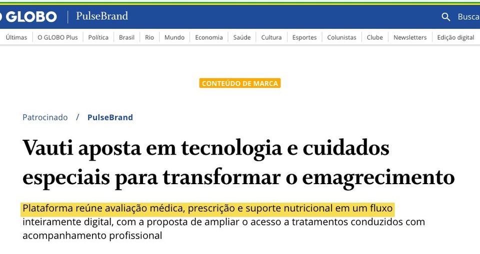 Conteúdo de marca publicado no site do jornal O Globo.